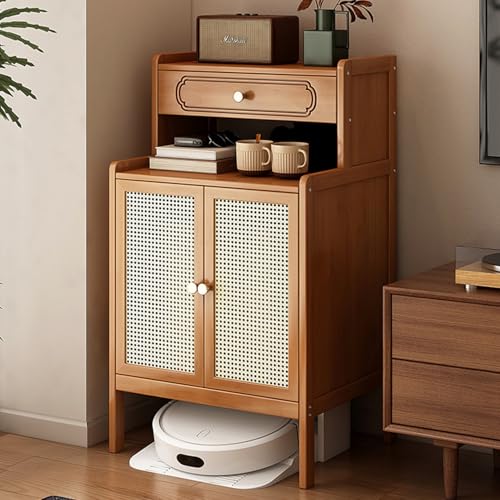 Saugroboter Ständer Staubsauger Roboter Halter Versteckter, Roboter Standschrank Bambus Kehrroboter Lagerregal mit Schublade, Extra Großes Smart Sweeper Kabinett(Brown) von HARELA
