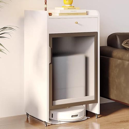 Saugroboter Ständer Staubsauger Roboter Halter mit Rädern, Wohnzimmer Schlafzimmer Büro Balkon Schlafsaal Eck Beistelltische/Nachttisch Mit Aufbewahrung(White) von HARELA