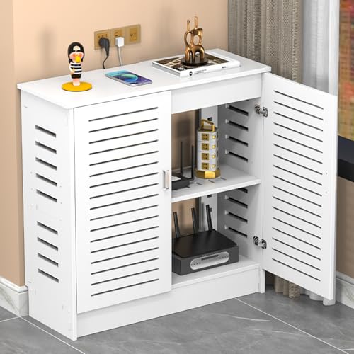 WLAN-Router-Aufbewahrungsschrank, Verstecken Wand Steckdosenbox, Modisch Routers Aufbewahrungsbox, Organisieren Sie Ihre wichtigen Utensilien für Zuhause und Büro(White,50*70cm/19.7*27.5in) von HARELA