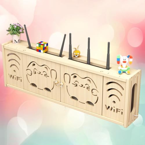 WiFi Aufbewahrungsbox Wireless Router Regal, Hängendes Wandregal, Holz Halterung für Stromkabel, Freistehender Schrank-Organizer für Zuhause und Büro(Wood Color B,24 * 71cm/9.4 * 27.9in) von HARELA