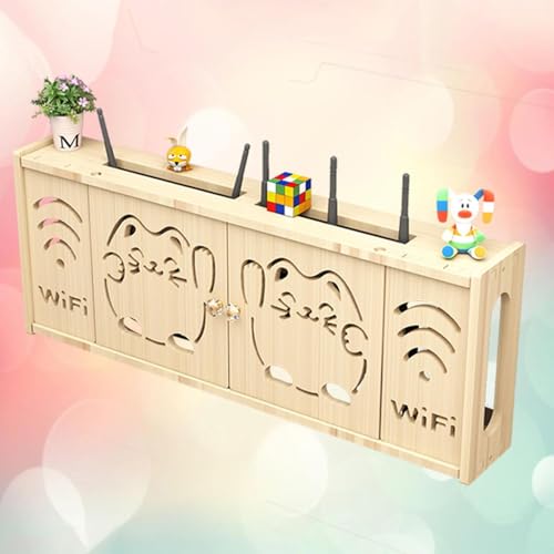 WiFi Aufbewahrungsbox Wireless Router Regal, Hängendes Wandregal, Holz Halterung für Stromkabel, Freistehender Schrank-Organizer für Zuhause und Büro(Wood Color B,28 * 71cm/11 * 27.9in) von HARELA