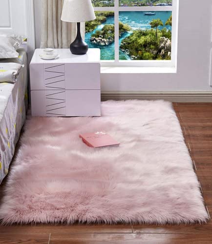 HARESLE Flauschig Weich Teppich,für Wohnzimmer Kinderzimmer Schlafzimmer Langflor Fellimitat Teppich (Rosa/90x160cm) von HARESLE