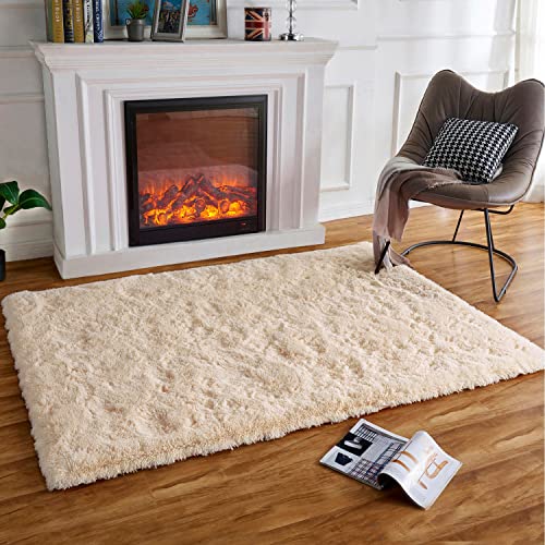 HARESLE Luxus Shaggy Weiche Teppich Wohnzimmer Fläche Teppich Quadrat Kunstpelz Indoor Flauschige zerfeste Teppiche Moderne Wohnkultur für, Esszimmer,Schlafzimmer/Beige,140 * 200CM von HARESLE