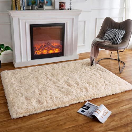 HARESLE Flauschige Teppiche,Weiche Hochflorteppiche,rutschfeste Beige Teppiche für Wohnzimmer,Wohnzimmer,Kinderzimmer Teppich (Beige/60×120 cm) von HARESLE
