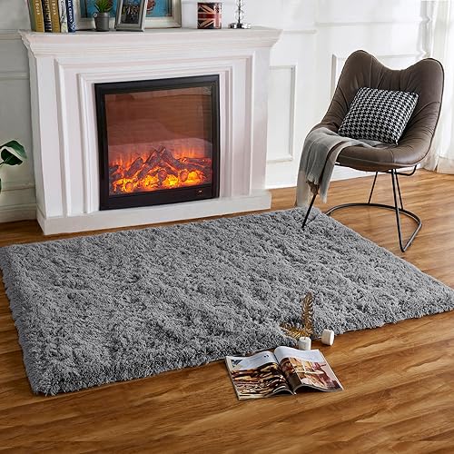 HARESLE Luxus Shaggy Weiche Teppich Wohnzimmer Fläche Teppich Quadrat Kunstpelz Indoor Flauschige zerfeste Teppiche Moderne Wohnkultur für, Esszimmer,Schlafzimmer/grau,60 * 120CM von HARESLE