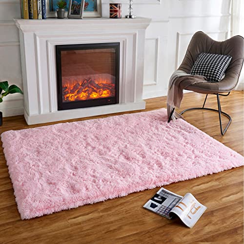 HARESLE Luxus Shaggy Weiche Teppich Wohnzimmer Fläche Teppich Quadrat Kunstpelz Indoor Flauschige zerfeste Teppiche Moderne Wohnkultur für, Esszimmer,Schlafzimmer/rosa,90 * 160CM von HARESLE