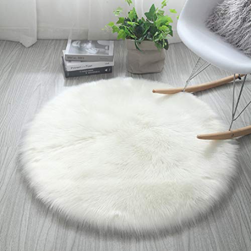 HARESLE Runder Lammfell Teppich, Flauschiger Runder Teppich, Rutschfester Teppiche für das Schlafzimmer, Super Weicher Rund Wohnzimmer Teppiche, Kinderzimmer Tepich (Weiß,120cm/47 Zoll) von HARESLE