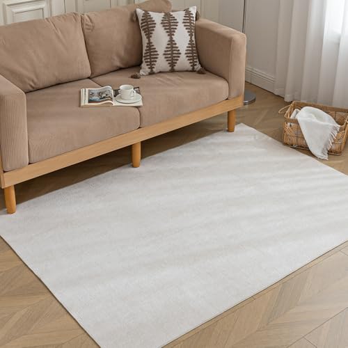 HARESLE Teppich Wohnzimmer Kurzflor-140x200cm Teppich Groß, Waschbarer Teppiche Schlafzimmer rutschfeste, Dünner Wohnzimmerteppich, Chenille Küchenteppich, Tepich für Kinderzimmer Lounge Büro(Creme) von HARESLE