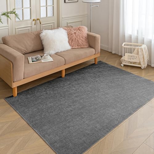 HARESLE 140x200cm Teppich Wohnzimmer-Teppich Kurzflor Grau Teppiche Schlafzimmer, Waschbarer Teppiche, Dünner Wohnzimmerteppich, rutschfeste Küchenteppich, Tepich Kinderzimmer Lounge(Dunkelgrau) von HARESLE