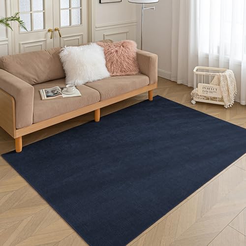 HARESLE Kurzflor Teppich Schlafzimmer-80x150cm, Dünner Wohnzimmerteppich, Waschbarer Teppich Kinderzimmer, Anti-Rutsch Bettvorleger, Unifarben Teppiche Wohnzimmer Kurzflor Büro Küchen(Marineblau) von HARESLE