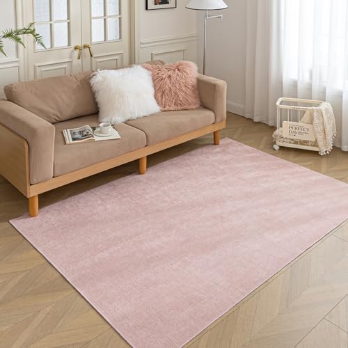 HARESLE Groß Teppich Wohnzimmer Kurzflor-140x200cm, Rosa Teppich Schlafzimmer, Waschbarer Teppiche rutschfeste, Dünner Wohnzimmerteppich, Chenille Küchenteppich, Tepich für Kinderzimmer Lounge(Rosa) von HARESLE