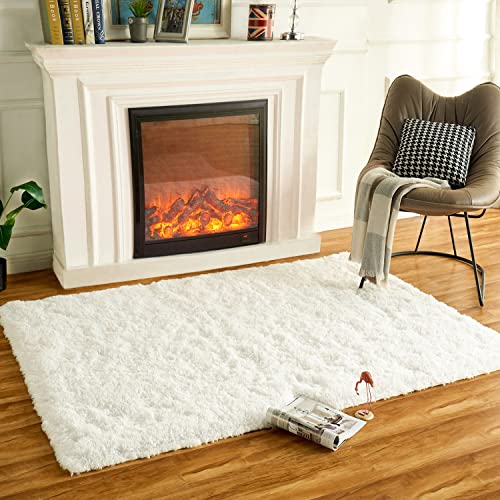 HARESLE Flauschige Teppiche für das Bett, Rutschfester Hochflor-Plüschteppich in Rosa für Kinderzimmer, Wohnzimmer, Schlafzimmer (Creme/120×160 cm) von HARESLE
