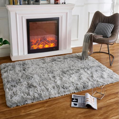 HARESLE Teppich Schlafzimmer, Hochflorige rutschfeste Kleine Graue Teppiche, Geeignet für Wohnzimmer,Kinderzimmer Teppiche (Hellgrau/60x120cm) von HARESLE