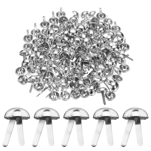 HARFINGTON 100 Stück Heftklammern aus Papier, 12 mm x 20 mm, Metall-Papier-Bastelklammern, kleine runde Messing-Splinten für Kinder, Basteln, dekoratives Scrapbooking, DIY, Silber von HARFINGTON