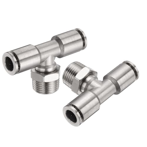 HARFINGTON 2 Stück Abzweig-T-Stück, 8 mm Rohr-ID x 3/8-Zoll-PT-Gewinde, Push-to-Connect-Armaturen, pneumatische Rohrverschraubung für Luft-Wasser-System von HARFINGTON