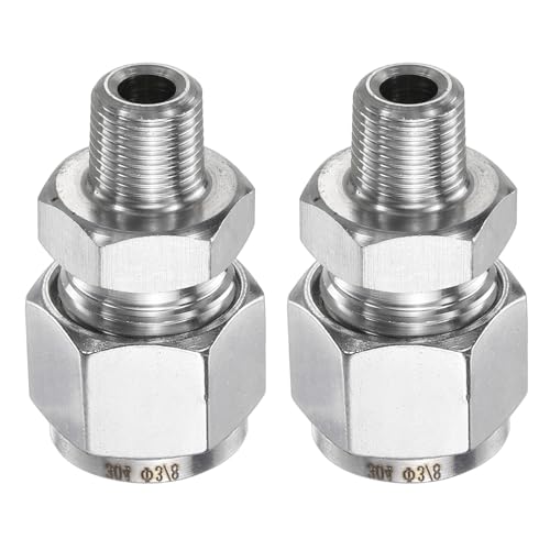 HARFINGTON 2 Stück Klemmverschraubung 0,95 cm Rohr OD x 0,3 cm NPT Außengewinde Edelstahl gerade Kupplung Adapter Kompressionsschlauch Rohrverschraubung Anschluss für Öl Gas Wasser von HARFINGTON