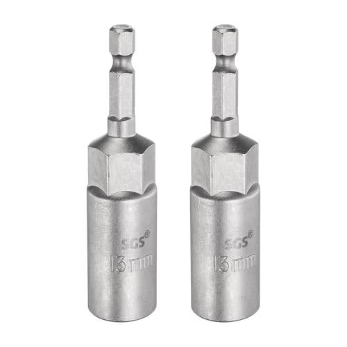 HARFINGTON 2 x Steckschlüssel-Bohrer, 13 mm, metrischer Stecknuss, 1/4-Zoll-Sechskantschaft, 80 mm lang, magnetisch, 6-Punkt-Stecknüsse, Schnellwechsel, CR-V-Stahl-Bolzen-Setter für Bohrschrauber HARFINGTON 2 x Steckschlüssel-Bohrer, 13 mm, metrischer Stecknuss, 1/4-Zoll-Sechskantschaft, 80 mm lang, magnetisch, 6-Punkt-Stecknüsse, Schnellwechsel, CR-V-Stahl-Bolzen-Setter für Bohrschrauber von HARFINGTON