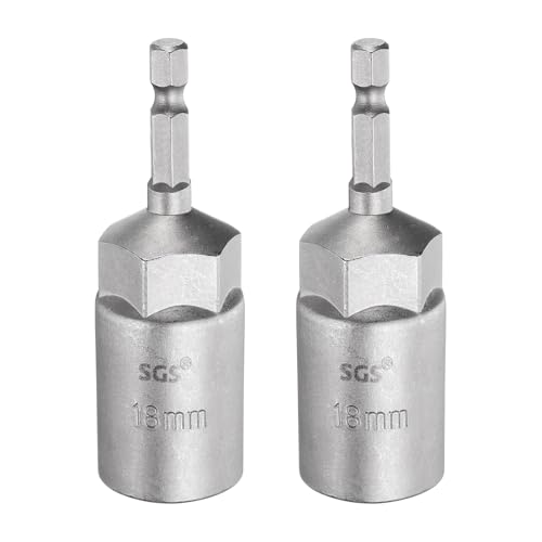 HARFINGTON 2 x Steckschlüssel-Bohrer, 18 mm, metrischer Stecknuss, 1/4-Zoll-Sechskantschaft, 80 mm lang, magnetisch, 6-Punkt-Stecknüsse, Schnellwechsel, CR-V-Stahl-Bolzen-Setter für Bohrschrauber HARFINGTON 2 x Steckschlüssel-Bohrer, 18 mm, metrischer Stecknuss, 1/4-Zoll-Sechskantschaft, 80 mm lang, magnetisch, 6-Punkt-Stecknüsse, Schnellwechsel, CR-V-Stahl-Bolzen-Setter für Bohrschrauber von HARFINGTON