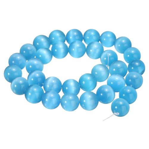 HARFINGTON 32 blaue Katzenaugen-Steinperlen, 12 mm, rund, glatt, Edelstein-Kristall, lose Perlen für Schmuckherstellung, Armbänder, Halsketten, Ohrringe, DIY von HARFINGTON
