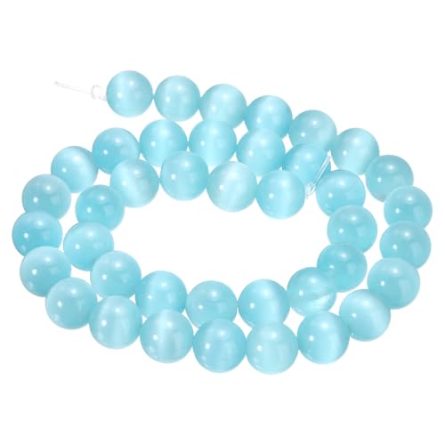 HARFINGTON 38 Stück hellblaue Katzenaugen-Steinperlen, 10 mm, rund, glatt, Edelstein-Kristall, lose Perlen für Schmuckherstellung, Armbänder, Halsketten, Ohrringe, DIY HARFINGTON 38 Stück hellblaue Katzenaugen-Steinperlen, 10 mm, rund, glatt, Edelstein-Kristall, lose Perlen für Schmuckherstellung, Armbänder, Halsketten, Ohrringe, DIY von HARFINGTON