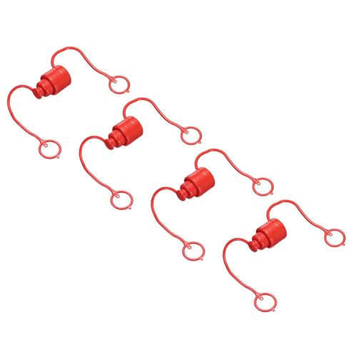 HARFINGTON 4 Sets 3/8 Hydraulikschlauch-Staubkappe und -stecker-Set, ISO-16028 Staubkappe und Buchsensteckerabdeckung, Schnelltrennung, Luftkupplung, Anschlussstecker-Armaturen mit Haltering, Rot von HARFINGTON