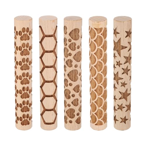 HARFINGTON 5 x Holz-Tonroller, 10,2 cm, Pfotenabdruck-Muster, Holzroller, Töpferwerkzeuge, Holzmaserung, Texturrollen für Ton, Backen, Teig, Spielteig DIY HARFINGTON 5 x Holz-Tonroller, 10,2 cm, Pfotenabdruck-Muster, Holzroller, Töpferwerkzeuge, Holzmaserung, Texturrollen für Ton, Backen, Teig, Spielteig DIY von HARFINGTON