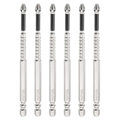 HARFINGTON 6 x Schlag-Kreuzschlitz-Schraubendreher-Bits PH2 (#2), rutschfeste Spitze, 1/4-Zoll-Sechskantschaft, 120 mm lang, magnetischer Kreuzschraubendreher, industrielle Bohrer-Bits zum Entfernen von HARFINGTON