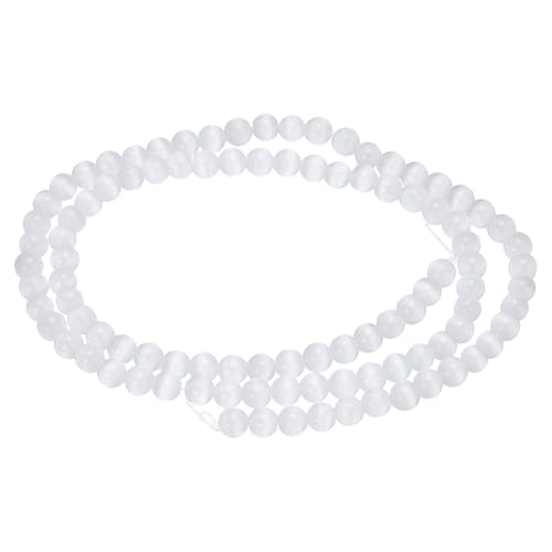 HARFINGTON 98 Stück cremeweiße Katzenaugen-Steinperlen, 4 mm, rund, glatt, Edelstein-Kristall, lose Perlen für Schmuckherstellung, Armbänder, Halsketten, Ohrringe, DIY von HARFINGTON
