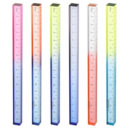 HARFINGTON Acryl-Lineal, transparent, gerade, 15 cm, metrisch, transparent, Farbverlauf, dreidimensionales Kunststoff-Lineal, quadratisch, Würfel, Messwerkzeug für Klassenzimmer, Büro, 6 Farben, 6 von HARFINGTON