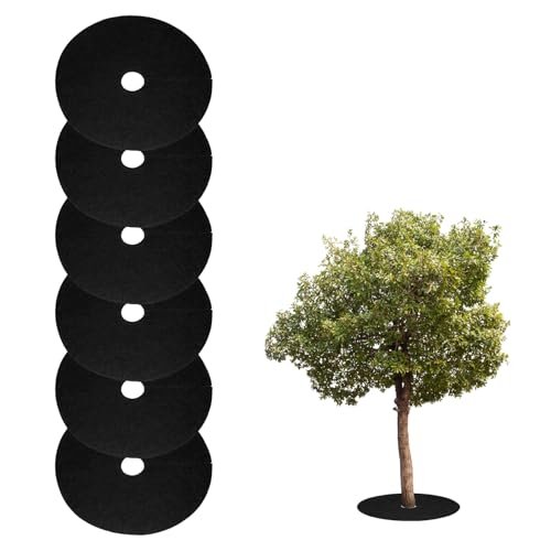 HARFINGTON Baummulchring, 15 cm, Vlies, rund, Baumschutz, Unkrautbarriere, Pflanzenabdeckungsringe für Unkraut, Gras, Wurzelschutz, Schwarz, 6 Stück von HARFINGTON