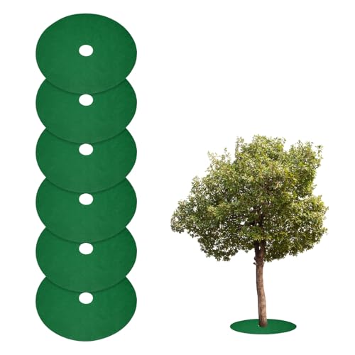HARFINGTON Baummulchring, 41,5 cm, Vlies, rund, Baumschutz, Unkrautbarriere, Pflanzenabdeckungsringe für Unkraut, Gras, Wurzelschutz, Grün, 6 Stück von HARFINGTON