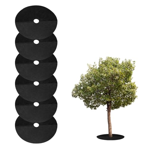 HARFINGTON Baummulchring, 9,8 Zoll, Vlies, rund, Baumschutz, Unkrautbarriere, Pflanzenabdeckungsringe für Unkraut, Gras, Wurzelschutz, Schwarz, 6 Stück von HARFINGTON