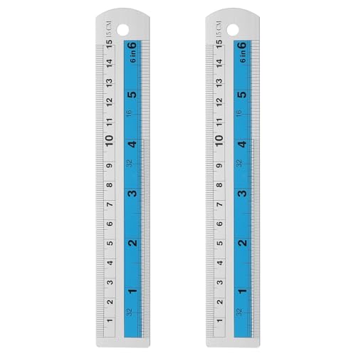 HARFINGTON Gerades Metalllineal, 15 cm, metrisch, SAE, Aluminiumlegierung, Messlineal, Werkzeug mit Loch für Messen, Studium, Lesen, Klassenzimmer, Büro, Blau, 2 Stück von HARFINGTON