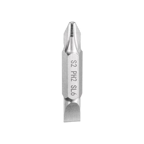 HARFINGTON Magnetischer doppelseitiger Schraubendreher-Bit, PH2/SL6, 3,8 cm Länge, 6,35 mm Sechskantschaft, S2-Stahl, Kreuzschlitz, Schlitz, flacher Schraubendreher-Bit, Silber HARFINGTON Magnetischer doppelseitiger Schraubendreher-Bit, PH2/SL6, 3,8 cm Länge, 6,35 mm Sechskantschaft, S2-Stahl, Kreuzschlitz, Schlitz, flacher Schraubendreher-Bit, Silber von HARFINGTON