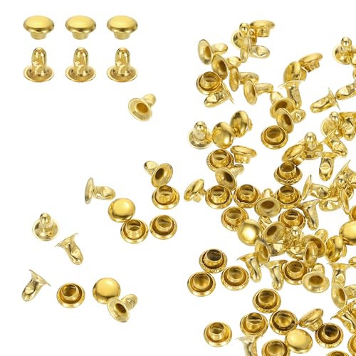 HARFINGTON Nieten, 1 Kappe, 6 mm, Karbonstahl, Rundkopf, Nieten, röhrenförmige Metallnieten für Lederhandwerk, Reparaturen, Dekoration, Gold, 200 Sets von HARFINGTON