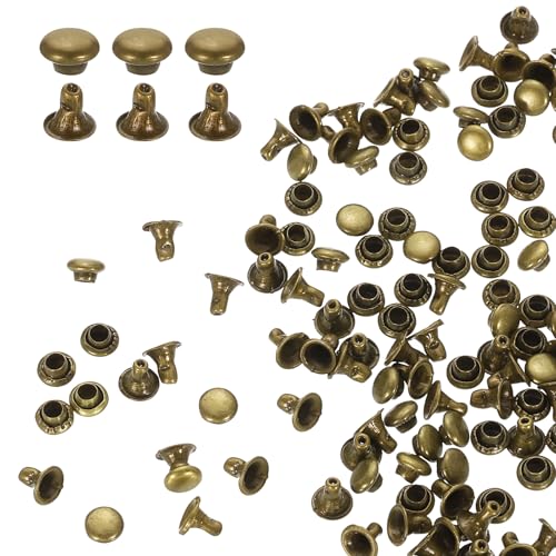 HARFINGTON Nieten, 4 mm, Karbonstahl, Rundkopf, röhrenförmige Metallnieten für Lederhandwerk, Reparaturen, Dekoration, Bronze, 200 Sets von HARFINGTON