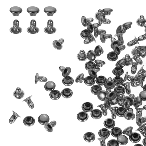 HARFINGTON Nieten, 5 mm, Karbonstahl, Rundkopf-Druckknöpfe, röhrenförmige Metallnieten für Lederhandwerk, Reparaturen, Dekoration, Rotguss, 200 Sets von HARFINGTON