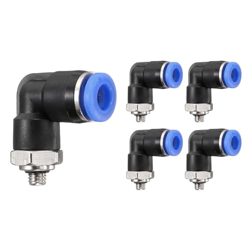 HARFINGTON Push-to-Connect-Armaturen, Außenwinkel, 6 mm Rohr OD x 10–32 UNF-Gewinde, Kunststoff, Schnellverbindung, Luftschlauch, pneumatisches Anschluss-Set, Push-Lock-Anschluss, PL6-U, Blau, 10 von HARFINGTON
