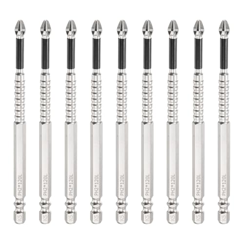 HARFINGTON Schlag-Kreuzschlitz-Schraubendreher-Bits PH2 (#2), rutschfeste Spitze, 6,35 mm Sechskantschaft, 120 mm lang, magnetischer Kreuzschraubendreher, industrielle Bohrer-Bits zum Entfernen von von HARFINGTON