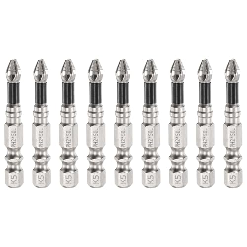 HARFINGTON Schlag-Kreuzschlitz-Schraubendreher-Bits PH2 (#2), rutschfeste Spitze, 6,35 mm Sechskantschaft, 50 mm lang, magnetischer Kreuzschraubendreher, industrielle Bohrer-Bits zum Entfernen von von HARFINGTON