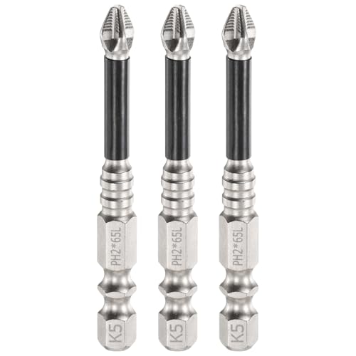 HARFINGTON Schlag-Kreuzschlitz-Schraubendreher-Bits PH2 (#2), rutschfeste Spitze, 6,35 mm Sechskantschaft, 65 mm lang, magnetischer Kreuzschraubendreher, industrielle Bohrer-Bits zum Entfernen von von HARFINGTON