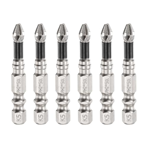 HARFINGTON Schlag-Kreuzschlitz-Schraubendreher-Bits PH2 (#2), rutschfeste Spitze, 6 mm Sechskantschaft, 50 mm lang, magnetischer Kreuzschraubendreher, industrielle Bohrer-Bits zum Entfernen von von HARFINGTON