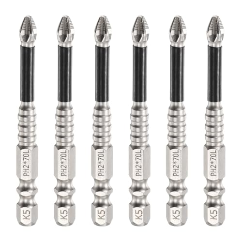 HARFINGTON Schlag-Kreuzschlitz-Schraubendreher-Bits PH2 (#2), rutschfeste Spitze, 6 mm Sechskantschaft, 70 mm lang, magnetischer Kreuzschraubendreher, industrielle Bohrer-Bits zum Entfernen von von HARFINGTON