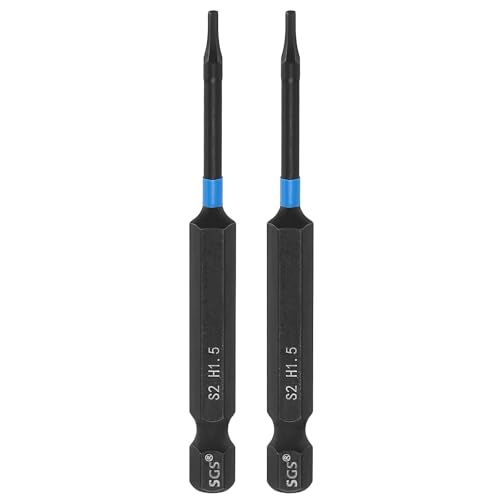 HARFINGTON Sechskantschlüssel-Bohrer, 1,5 mm (H1,5), 6,35 mm Sechskantschaft, 75 mm Länge, S2-Stahl, magnetischer Sechskant-Schlagschrauber-Bit, 2 Stück von HARFINGTON
