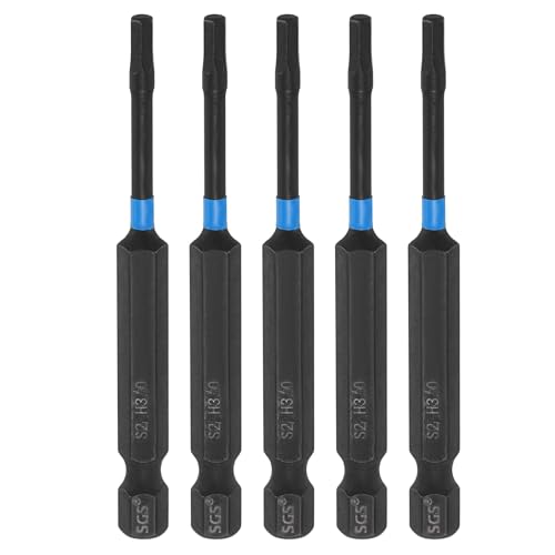 HARFINGTON Sechskantschlüssel-Bohrer, 3 mm (H3), 6,35 mm Sechskantschaft, 75 mm Länge, S2-Stahl, magnetischer Sechskant-Schlagschrauber, metrischer Schraubendreher-Bit, 5 Stück von HARFINGTON