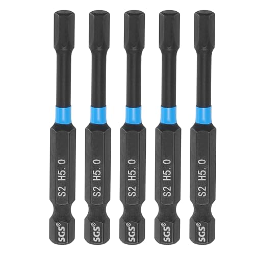 HARFINGTON Sechskantschlüssel-Bohrer, 5 mm (H5), 6,35 mm Sechskantschaft, 65 mm Länge, S2-Stahl, magnetischer Sechskant-Schlagschrauber-Bit, 5 Stück von HARFINGTON