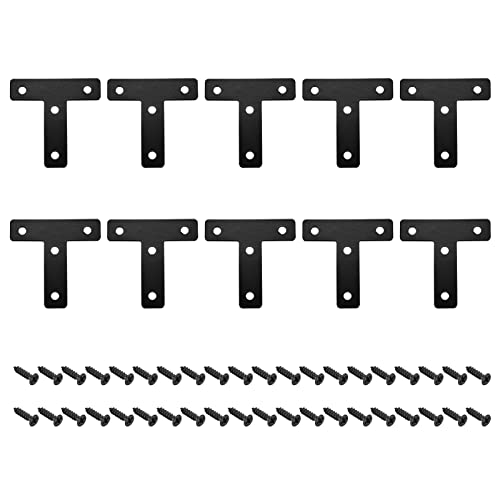 HARFINGTON T-förmige Halterung, 60 x 60 x 1 mm, Karbonstahl, Reparaturplatten für Gelenkbefestigung, mit Befestigungsschrauben, schwarz, 16 Stück von HARFINGTON