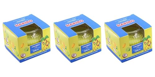 HARIBO 3 Stück Duftkerze im Glas, Coconut Lime Duftkerze im Glas, Kokosnuss, Kokos, Geschenkset, Duftkerze, Kerze,Geschenk, Urlaub, Urlaubsfeeling, je 85g, 20h Brenndauer von HARIBO