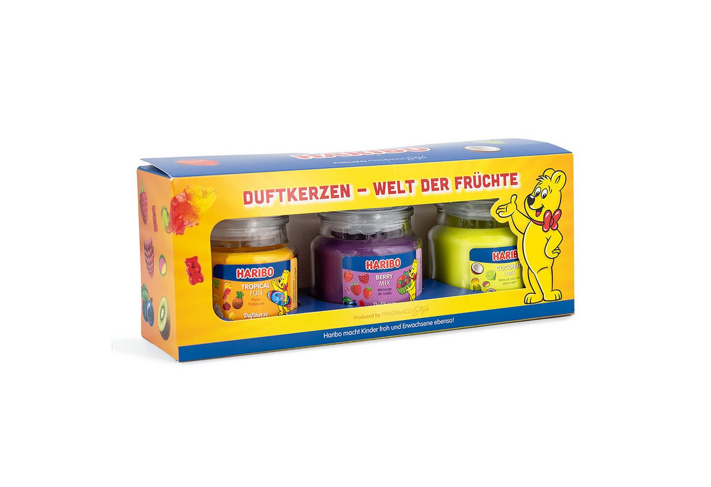 HARIBO Duftkerze Haribo™ Duftkerzen Geschenkset (3er Set), Welt der Früchte von HARIBO