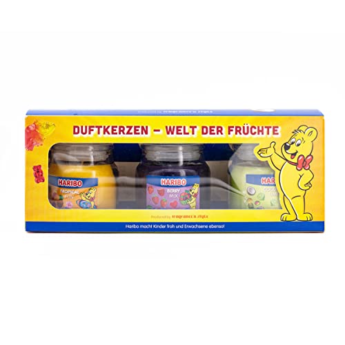 Haribo Duftkerze im Glas | Duftkerzen Set | Haribo Kerzen | 3 kleine Duftkerzen als Geschenkset (3x85g) | Kerzenset Geschenkset | Duftkerze Fruchtig | Geschenkidee von HARIBO